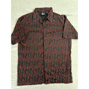 Street Culture Vintage Men's Button Shirt Black Red Flame Size Large‎ L Collar